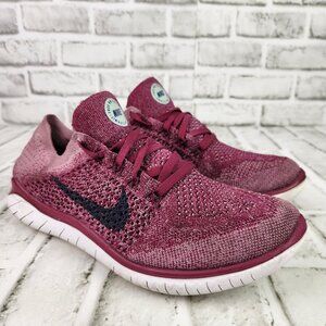 Nike Free RN Flyknit Women Sz 9.5 Raspberry Red Athletic Running Shoes Gym Train